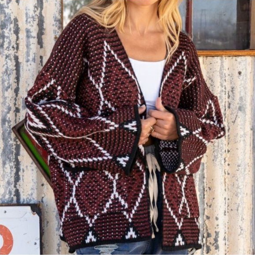 SOLD OUT New! POL Cozy Burgundy Chunky Knit Cardigan with Pockets - Picture 6 of 6